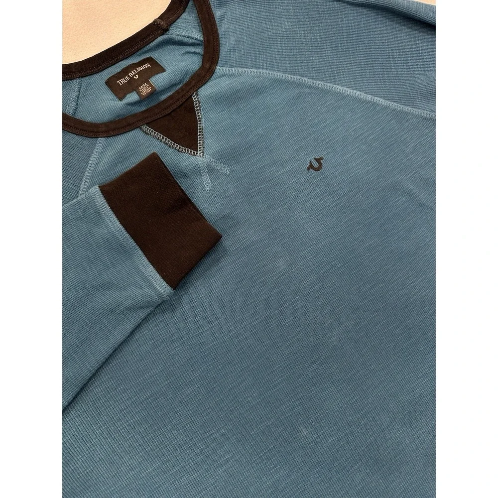 Men's True Religion Turquoise Blue Thermal Long Sleeve Shirt Medium